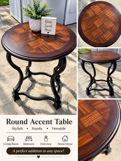 Round Wood Accent End Table