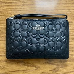 Coach Corner Zip Wristlet Black Glitter Signature Leather