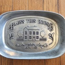 $10.00 - 1970's Wilton Armetale Pewter Tray, "Bless This House" Engraving!  Multifunctional Uses!!