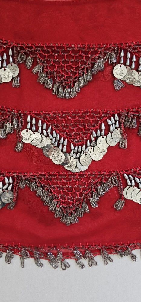 Red and Silver Coins Belly Dancing Wrap