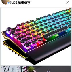 Retro Mechanical Keyboard RGB Typewriter Gaming Keyboard with Wrist Rest