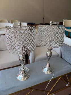 Pair of Crystal Beaded Table Lamps Silver