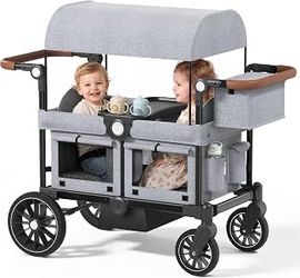 NEW Kinder King Folding Wagon Stroller for 2 Kids, Shock-Absorbing Wheel, Gray