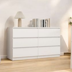 6 Drawer Dresser, 47.2'' Wood Storage Side Cabinet Chest of Drawer for Bedroom Living Room, White