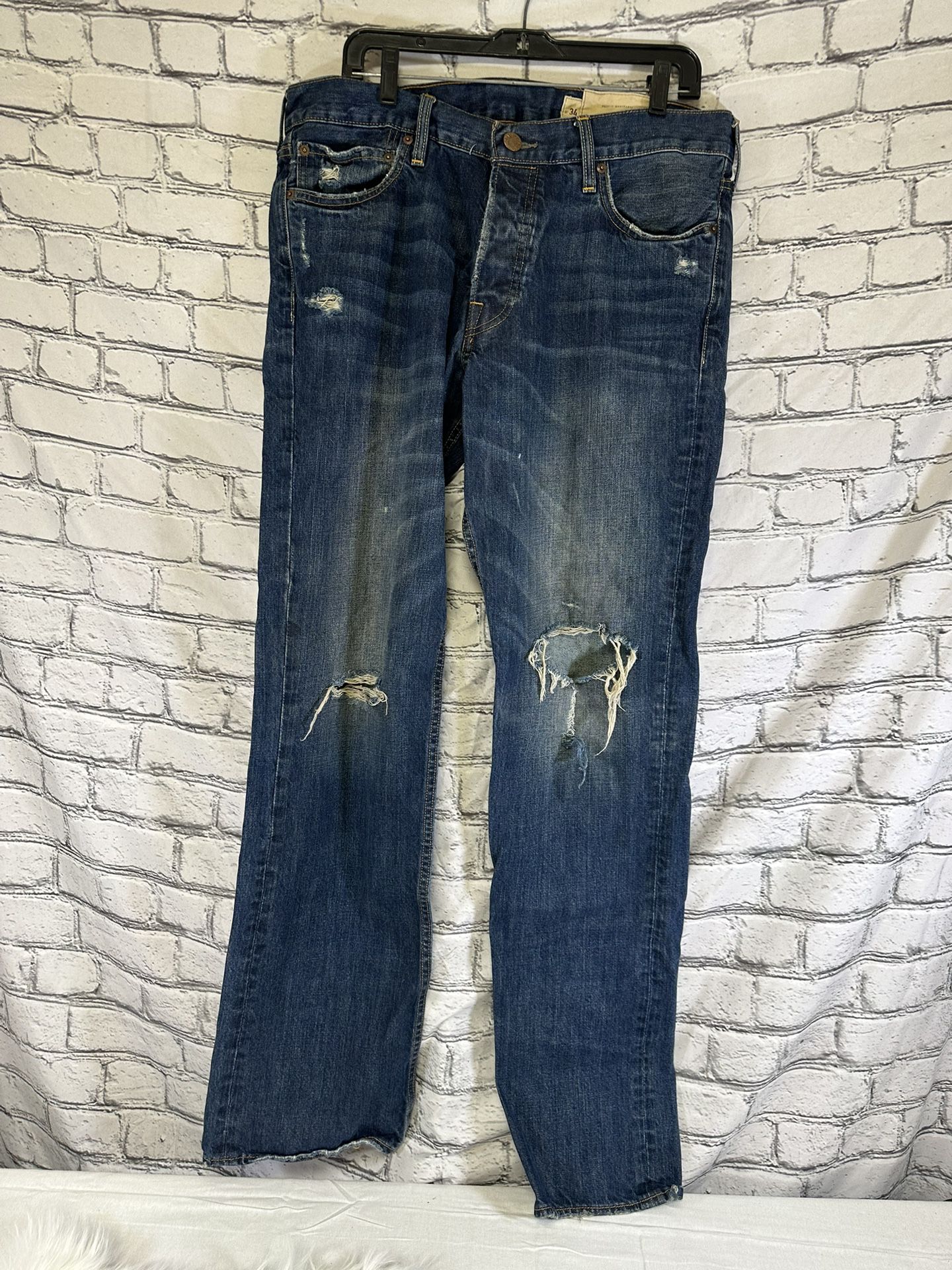 Hollister Co BalBoa Classic Straight 34x34 Blue Jeans Distressed 