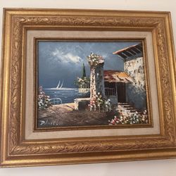 D. Aniello Oil Canvas Capri Landscape Gesso Frame 15x14" 