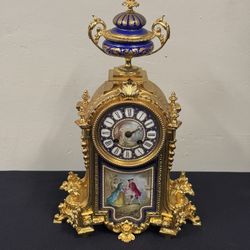 Louis XVI Style Gilt Bronze Mounted Porcelain Plaques with Small Jewels Clock