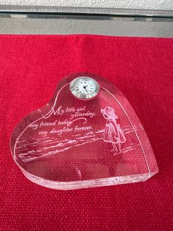 Heart Shaped Crystal Desk Clock - "My Little Girl Yesterday" Daughter Quote