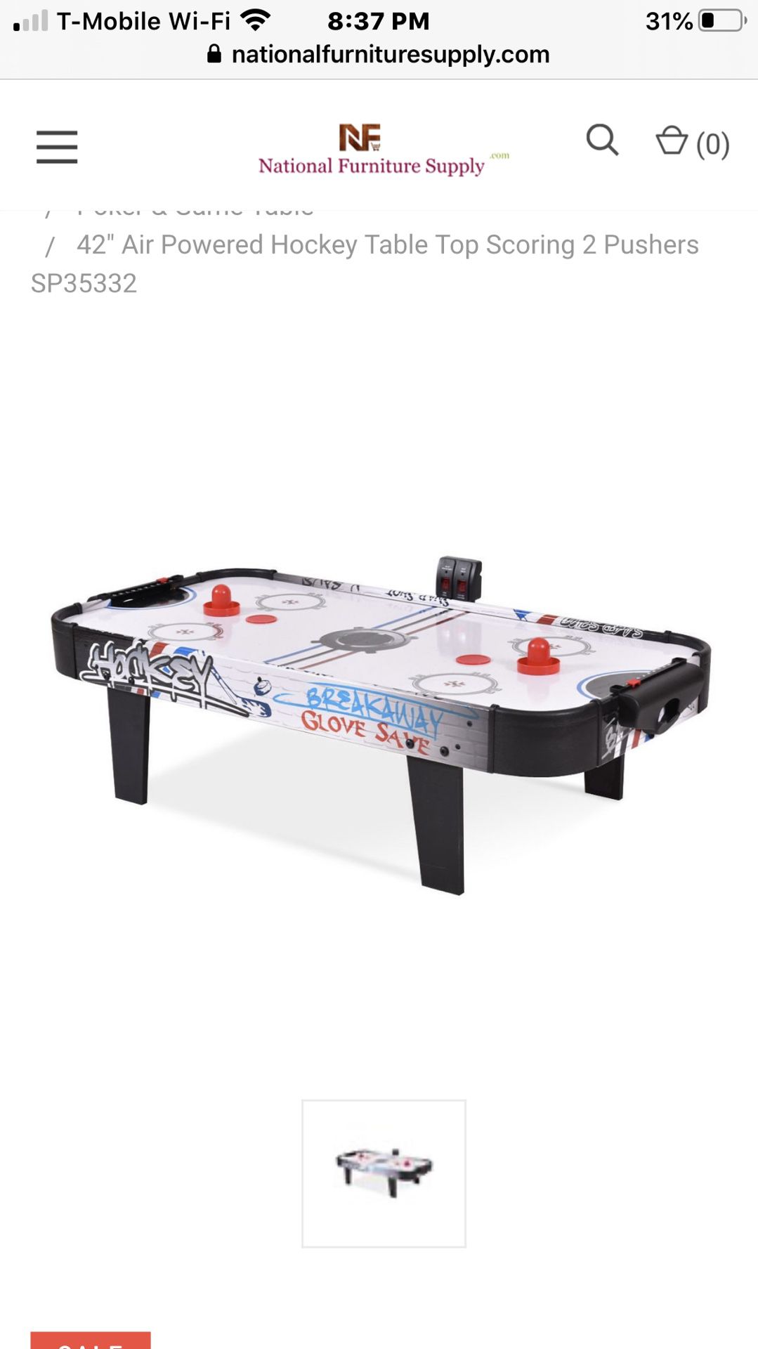 42” air powered hockey table