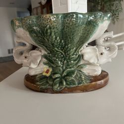 Vintage Rare Find Elephant Bowl Serving Compote Jungle Rainforest Pottery