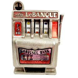 Vintage LeBanque Carousel Slot Machine Jackpot Piggy Bank Antique Works