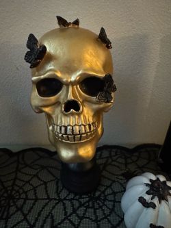 Gold Skull Decor with Black Butterflies