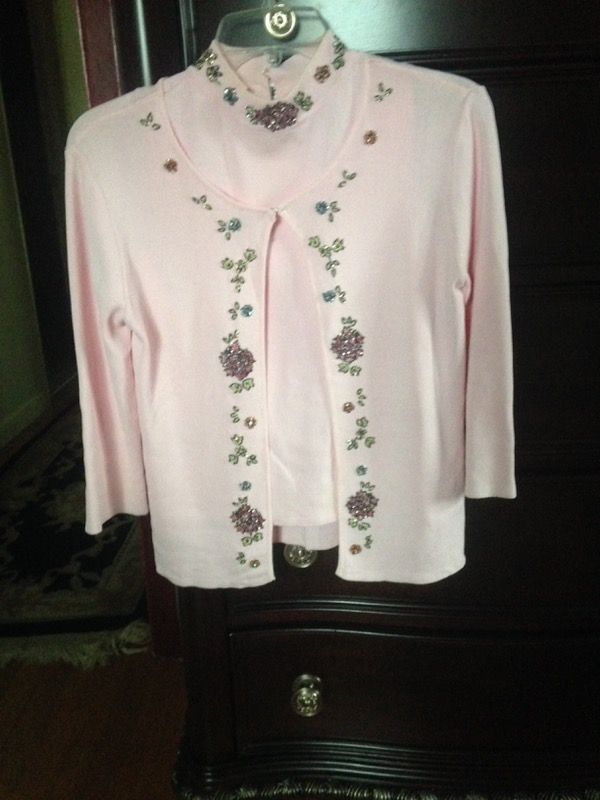 Pink sleeveless top with matching cardigan- size small