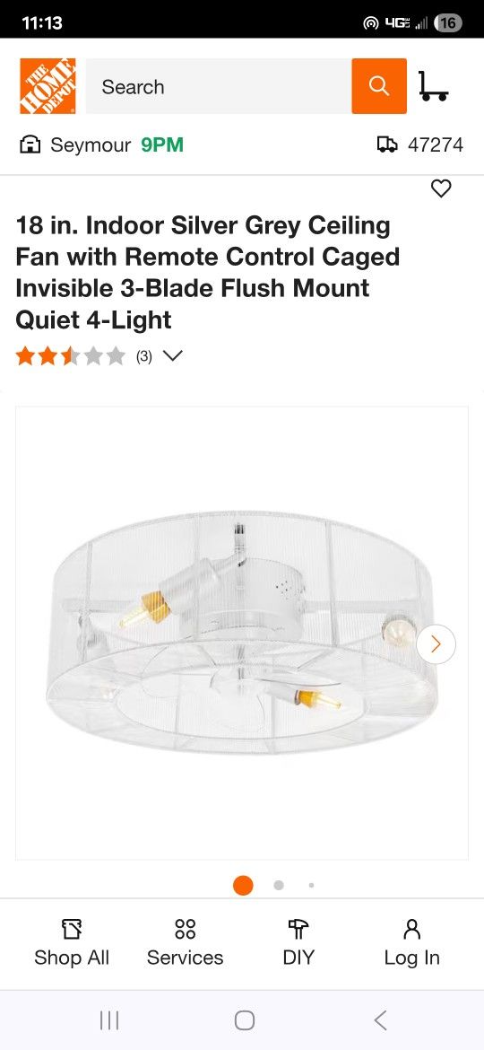 18 in. Indoor Silver Grey Ceiling Fan with Remote Control Caged Invisible 3-Blade Flush Mount Quiet 4-Light