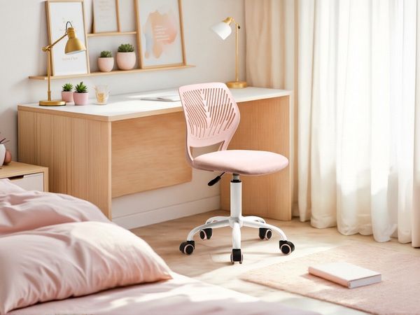 Homy Casa CARNATION Pink Swivel Ergonomic Desk Chair with Wheels – Adjustable Height Rolling Seat