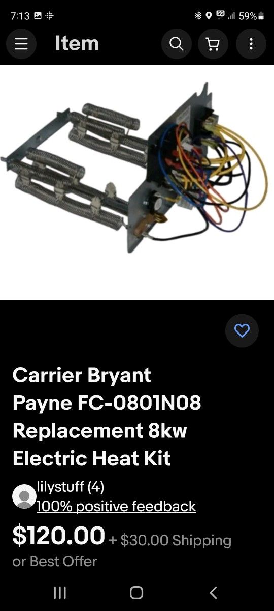 Electric Heat Kit ..Carrier Bryant. Bryant Payne FC 0801N08