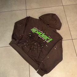 Sp5der Brown Hoodie Green Graphic