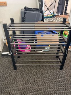 Wooden and metal shoe rack