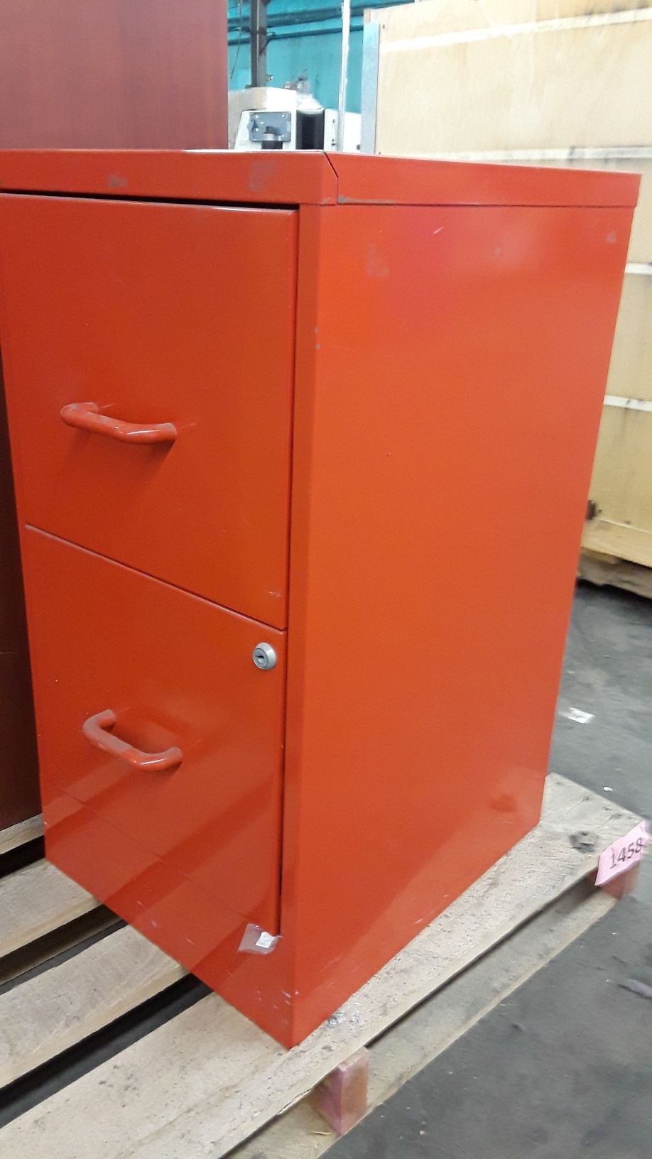 Red file cabinet, 2 drawers with hanging file bracket