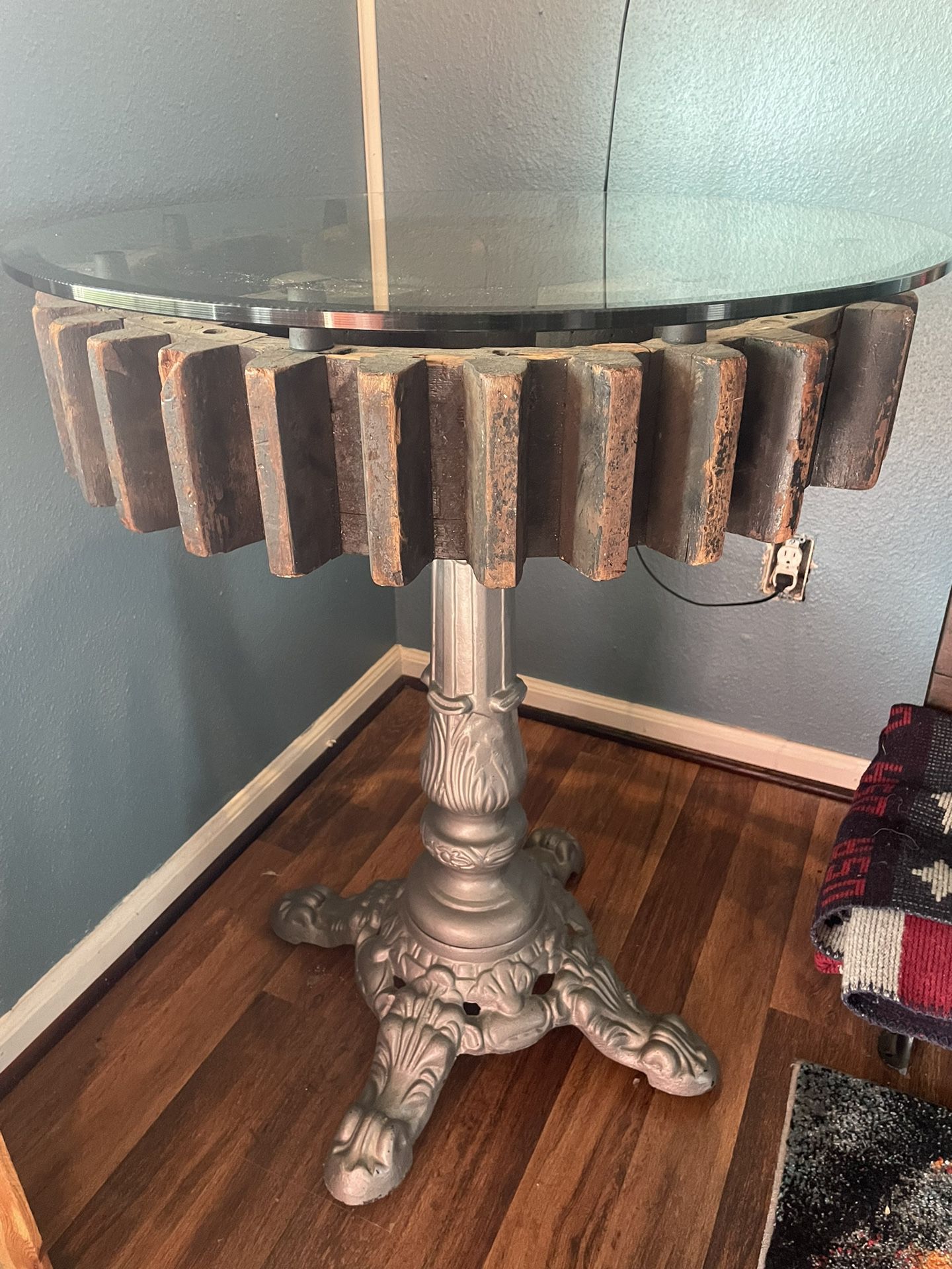 Beautiful Antique Gear Glass Top Table 