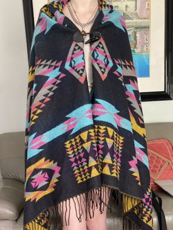 Southwest Hooded Ladies Poncho Cape Shaw Wrap,