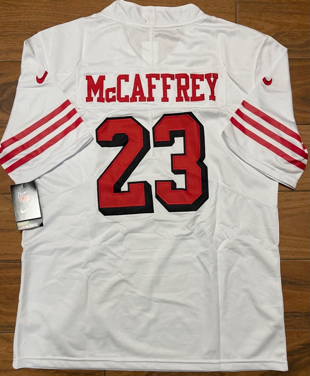 49ers CMC McCaffrey 23 Jersey White Retro Throwback Mens black Shade 