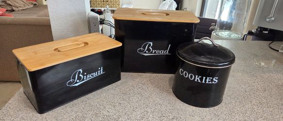 Metal Boxes Set of 3 with Bamboo Lid