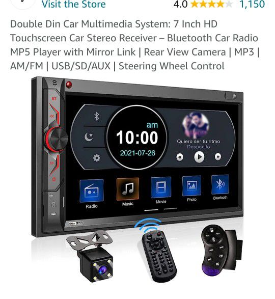 NEW  double din 7" multimedia car stereo system . 