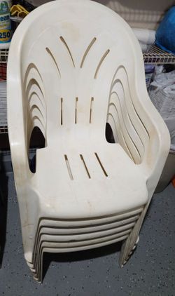 Set of 6 White Patio Stack Chairs