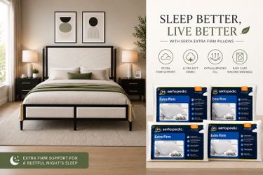 Queen Bedframe + 4 Queen Pillows