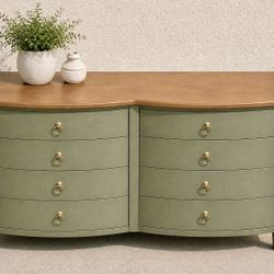 Sage Green Curved Front Dresser – 8 Drawer Storage