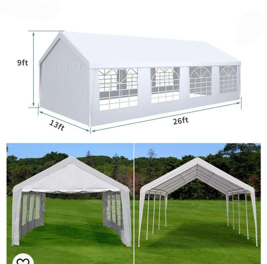13x26FT Party Tent Heavy Duty Wedding Tent Event Shelters Outdoor Canopy Upgraded Galvanized Steel Carport with Removable Sidewall Windows for Commerc