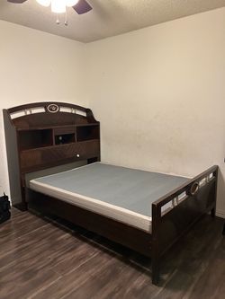 Full Size Bed Frame with Bookcase Headboard