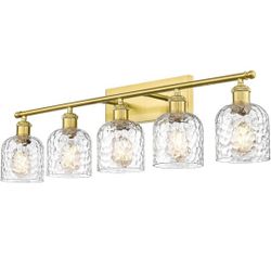 New 34.8'' Gold Bathroom Wall Light, 5 Light Bathroom Vanity Light for Mirror, Brushed Gold.