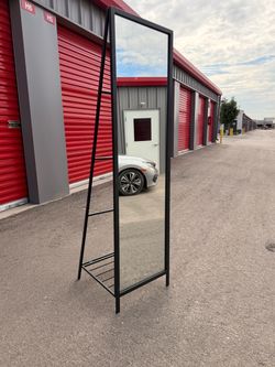 Full-Length Floor Mirror with Black Metal Frame