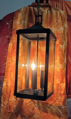 Gibbes Street Collection 3-Light Textured Black Clear Beveled Glass  Traditional Outdoor Hanging Porch Lantern Light