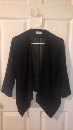Calvin Klein sheer sleeve open front draped jacket