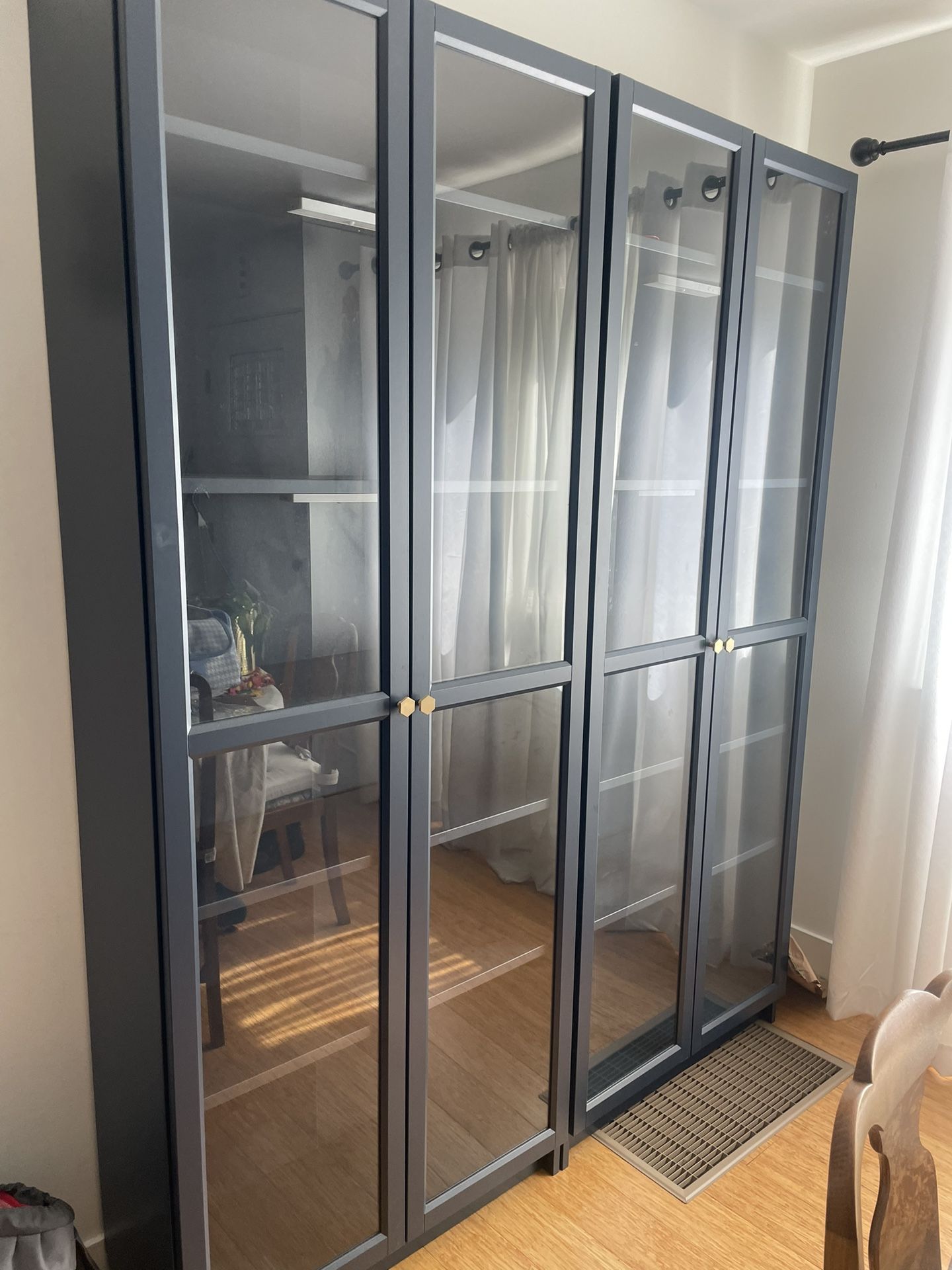 (2) Blue Glass Door Storage Cabinet