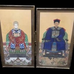 antique Qing Dynasty Chinese Oriental Ancestral paintings framed