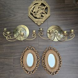 Vintage Syroco Scroll Wall Mirrors 10 Each Brass Candle Holder $25