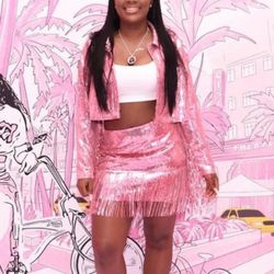 Pink sequin Skirt set