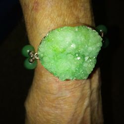 8 to 9 Inch Green Drusy Anklet/ Bracelet Natural State Gem