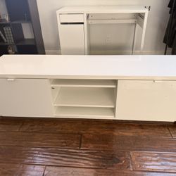 IKEA TV Stand (63”) + Desk (FREE w/ purchase) – White