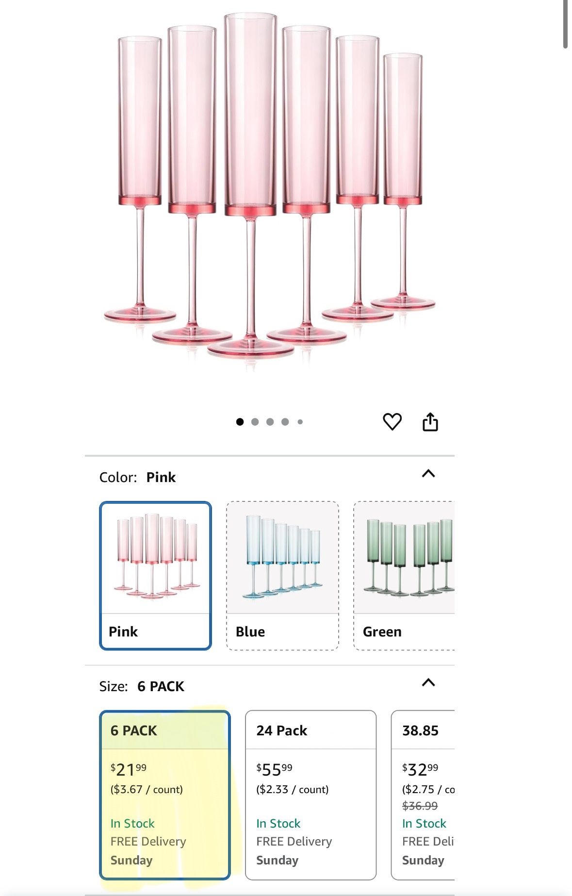 6 Pieces Acrylic Pink Champagne Flutes 5.4 OZ Square Champagne Glasses Stemmed Coupes Reusable Wedding Party