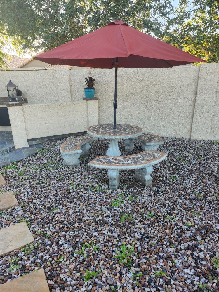 Concrete table and Benches.