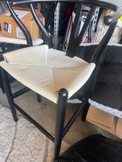 Black Wishbone Counter Stool with Woven Seat