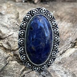 925 silver Overlay Sodalite Ring Size 9