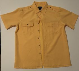 John Blair Men's L Orange Solid Short Sleeve Button-Up Point Collar Pockets