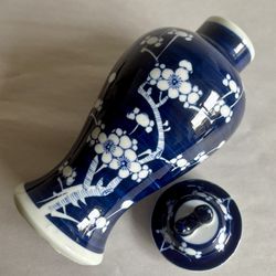 Vintage Chinese Blue And White Porcelain “Prunus” Ginger Jar
