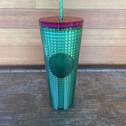 Starbucks Spring 2023 Watermelon Grid Green Pink Lid 24oz Cold Cup Tumbler
